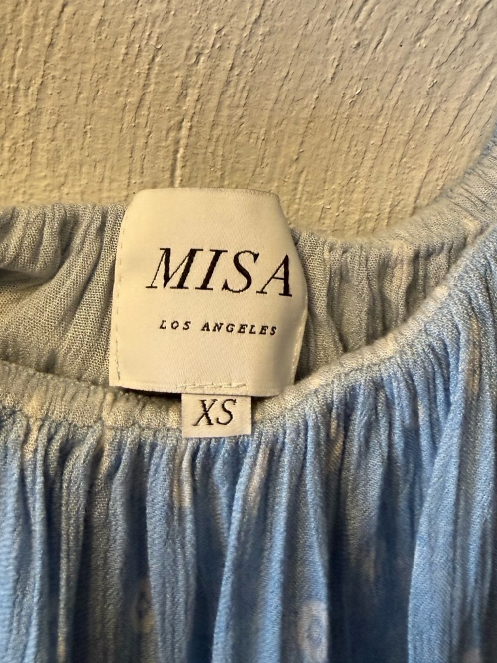 MISA Los Angeles Blue White Ruffle Boho Crop Top XS Flowy Festival Cottagecore - Picture 5 of 6